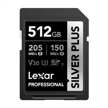 Lexar Professional SILVER PLUS SDXC 512GB Tarjeta de memoria, UHS-I, U3, V30, A2, hasta 200 MB/s lectura, 140 MB/s escritura