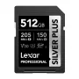 Lexar Professional SILVER PLUS SDXC 512GB Tarjeta de memoria, UHS-I, U3, V30, A2, hasta 200 MB/s lectura, 140 MB/s escritura
