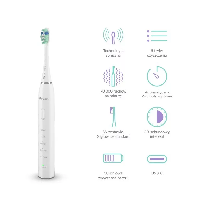 TrueLife SonicBrush Clean30 blanco cepillo de dientes sónico para adultos