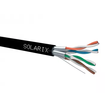 Solarix SXKD-6A-STP-PE Cat6A F/UTP cable de instalación exterior de cobre macizo, PE, negro, bobina de 500m