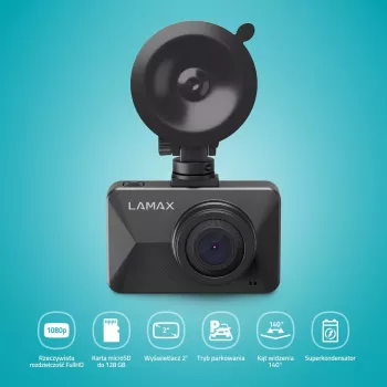 LAMAX T3 Dashcam Full HD 1080p 140° Gran angular con sensor G y modo aparcamiento