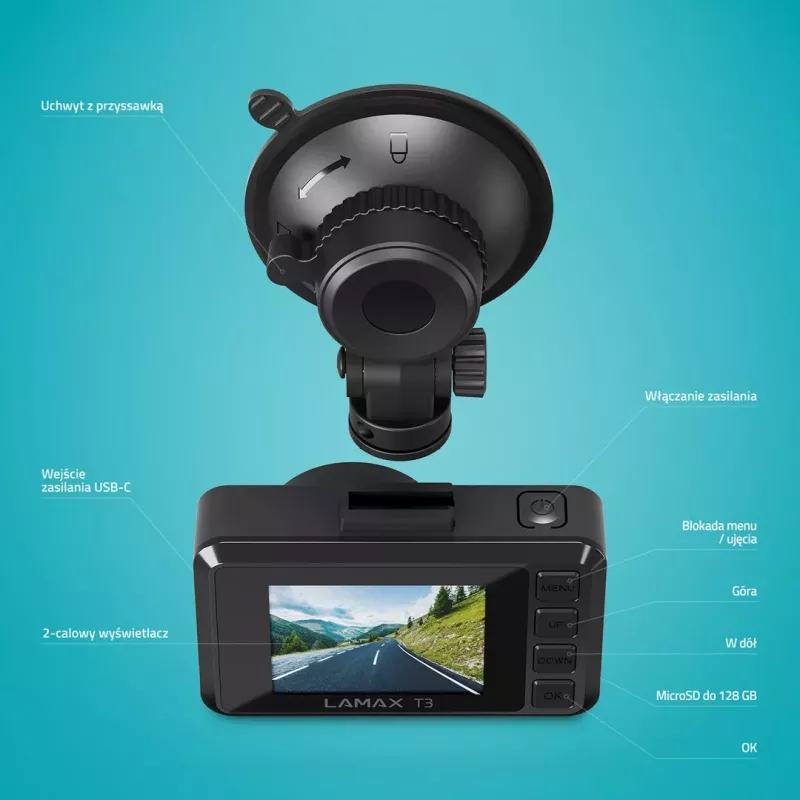 LAMAX T3 Dashcam Full HD 1080p 140° Gran angular con sensor G y modo aparcamiento