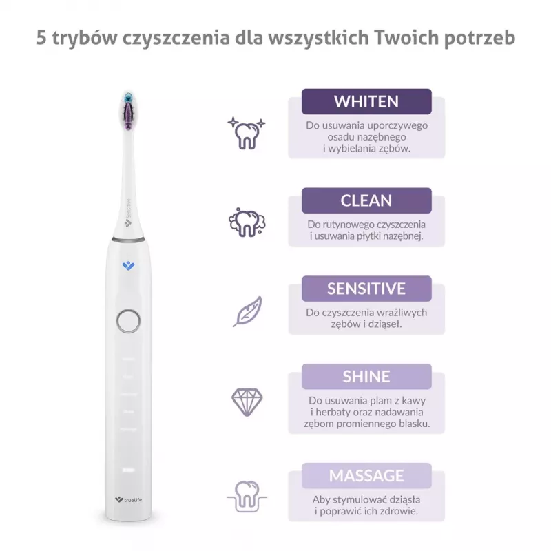 TrueLife SonicBrush Clean70 UV Cepillo de dientes sónico con esterilizador UV, 5 modos, 3 cabezales, estuche de viaje, negro