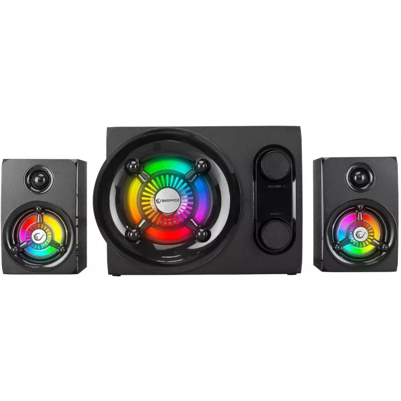 Altavoz Bluetooth portátil Rampage RMS-G8 25W con iluminación RGB, TWS, radio FM, negro