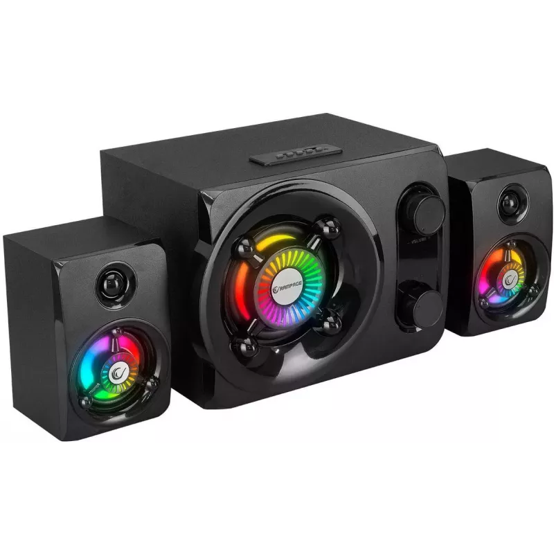 Altavoz Bluetooth portátil Rampage RMS-G8 25W con iluminación RGB, TWS, radio FM, negro