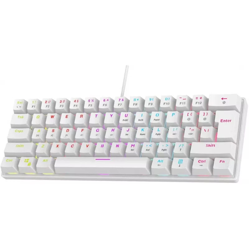 Teclado mecánico gaming Rampage PLOWERK60 Blue Switch White 60% RGB USB-C