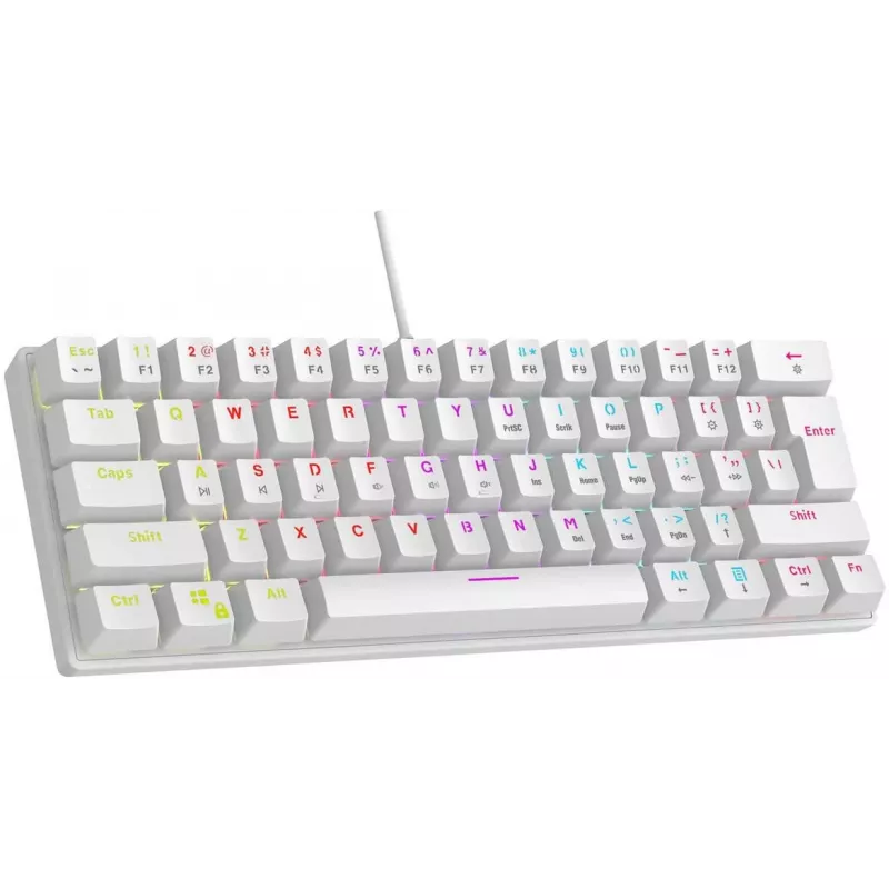 Teclado mecánico gaming Rampage PLOWERK60 Blue Switch White 60% RGB USB-C