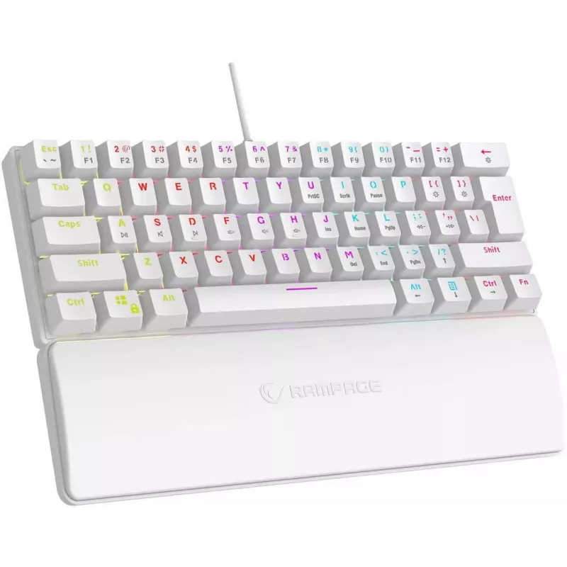 Teclado mecánico gaming Rampage PLOWERK60 Blue Switch White 60% RGB USB-C