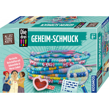 KOSMOS Die drei !!! Secret Jewelry - Set de manualidades detectivesco con compartimentos ocultos, rueda de código, cuentas y charms para niñas a partir de 8 años