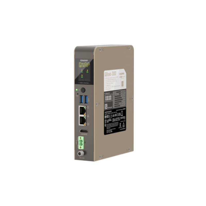 QNAP QBoat-300 Servidor NAS ultracompacto sin ventilador con ranuras M.2 NVMe/SATA dobles, Intel Celeron J3455 de cuatro núcleos, 4GB RAM, doble Gigabit Ethernet, HDMI, 2x USB 3.0