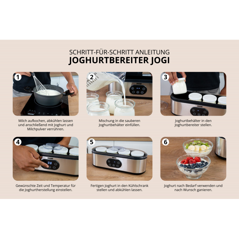 UNOLD 38726 Jogi Yogurtera, 4 x 180 ml tarros de cristal