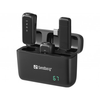 SANDBERG Streamer USB-C Wireless Mic x2 - Set de micrófono dual - 20 Hz - 20 kHz