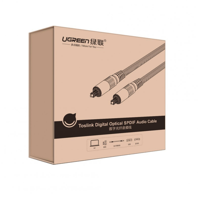 Cable de audio óptico digital Toslink UGREEN, aluminio trenzado, 1m gris