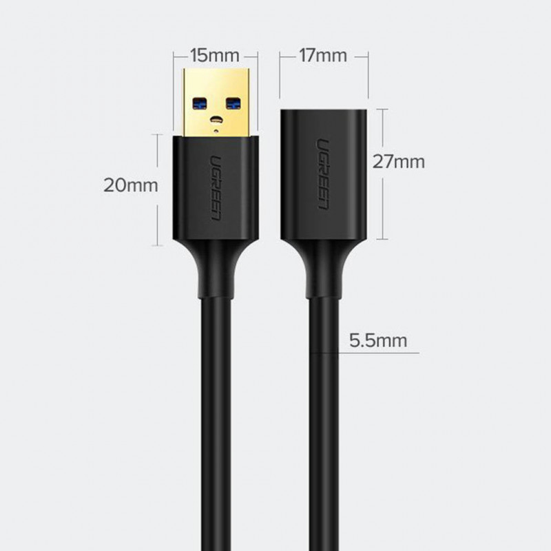 UGREEN US129 Cable de extensión USB 3.0 0,5 m Negro