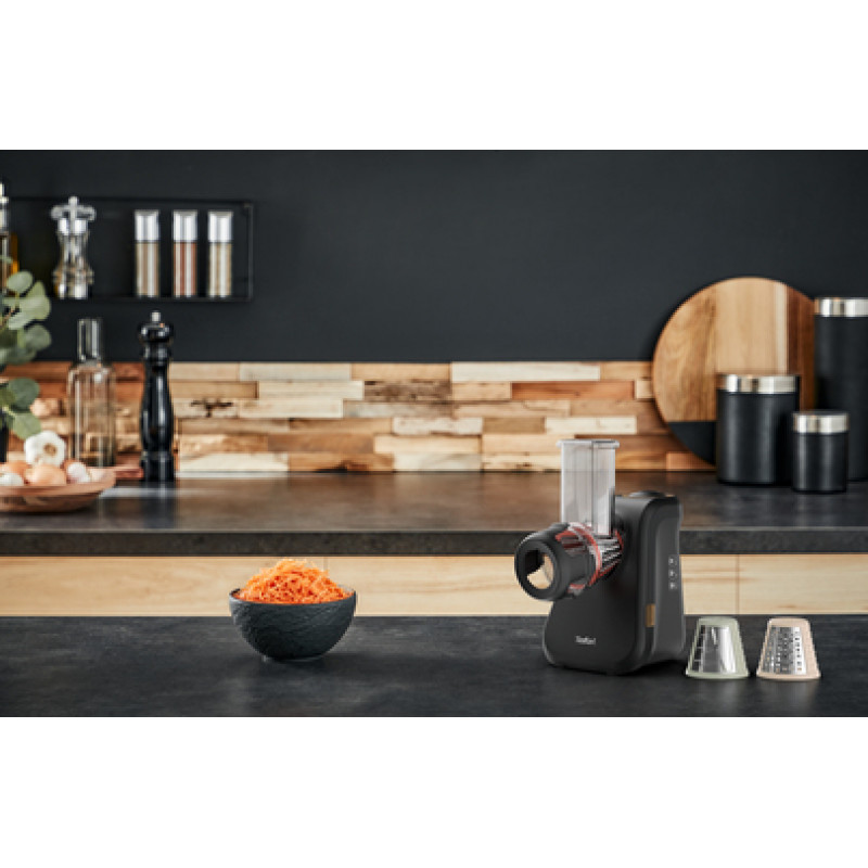 Rallador y espiralizador eléctrico TEFAL MB77EN, 260 W, 5 conos, negro/plata