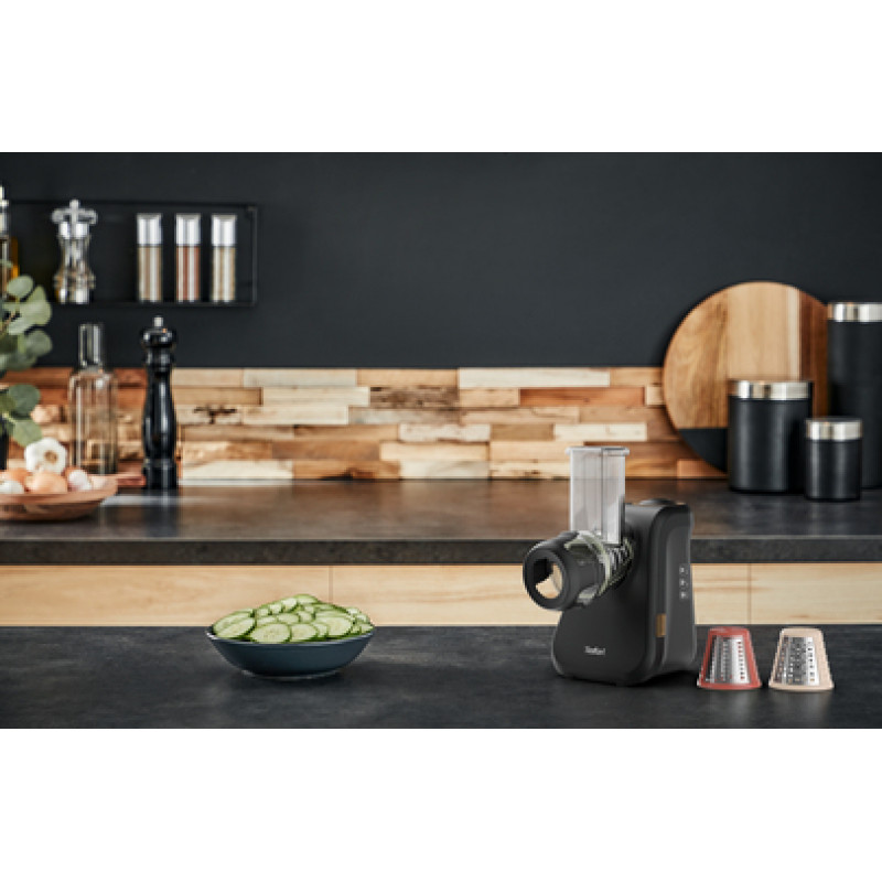 Rallador y espiralizador eléctrico TEFAL MB77EN, 260 W, 5 conos, negro/plata