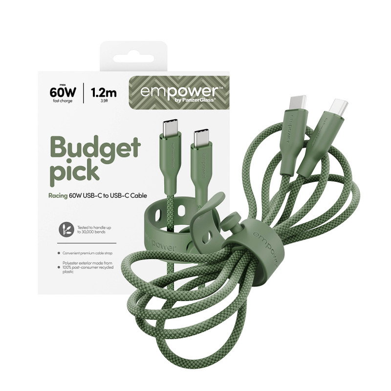 PanzerGlass Racing cable USB-C a USB-C de 60W 1,2 m Verde