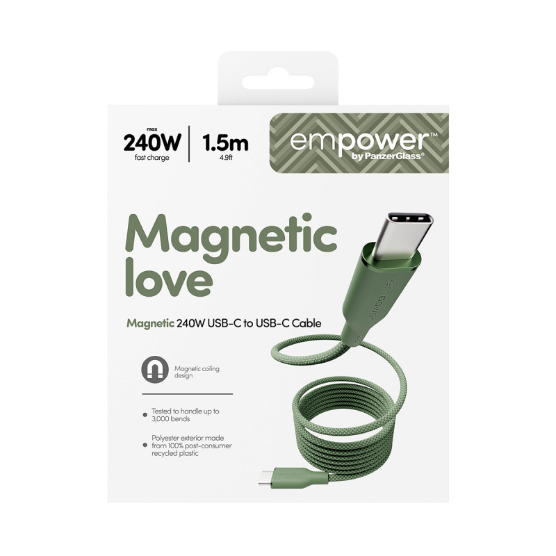 PanzerGlass empower cable magnético USB-C a USB-C de 240W 1,5 m verde
