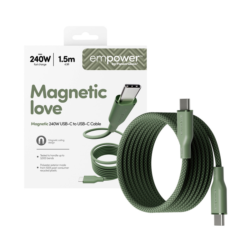 PanzerGlass empower cable magnético USB-C a USB-C de 240W 1,5 m verde
