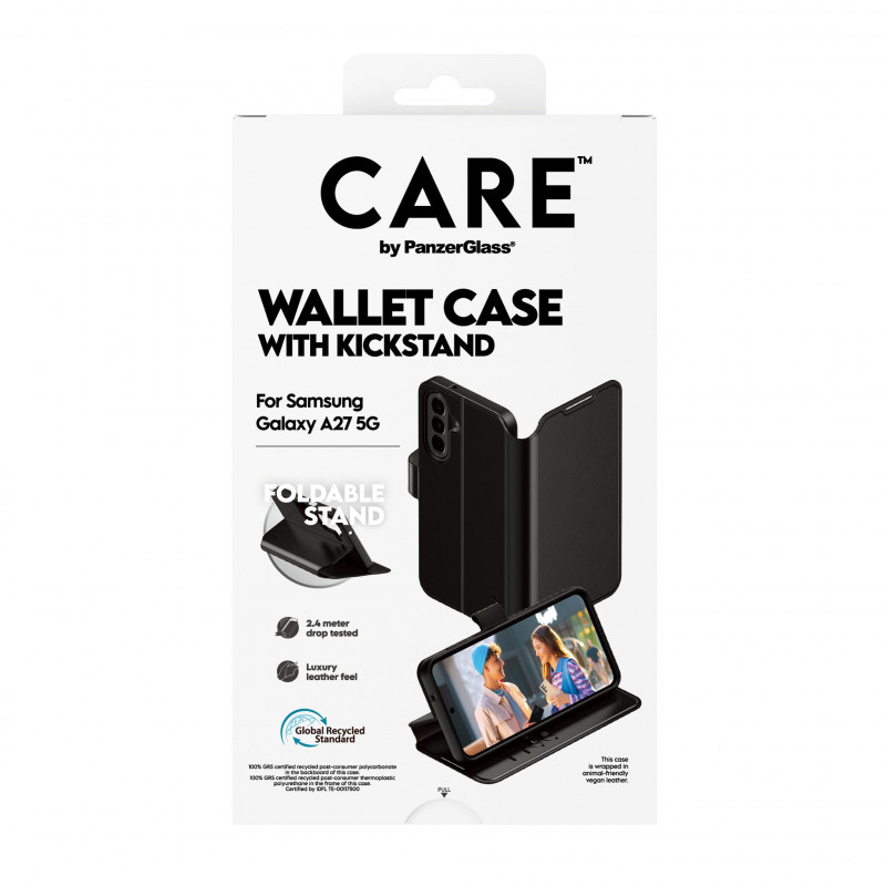 PANZERGLASS CARE Funda cartera con soporte para Samsung Galaxy A27 5G, Transparente