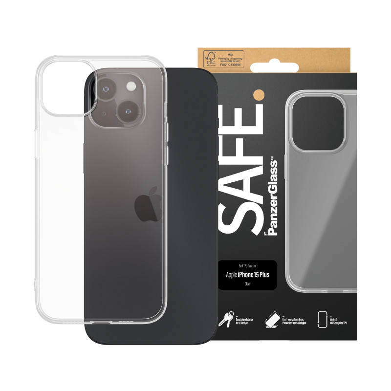 SAFE by PanzerGlass iPhone 15 Plus carcasa rígida transparente 100% TPU reciclado