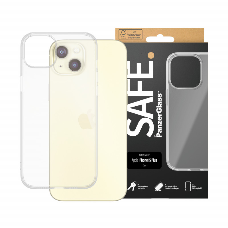 SAFE by PanzerGlass iPhone 15 Plus carcasa rígida transparente 100% TPU reciclado