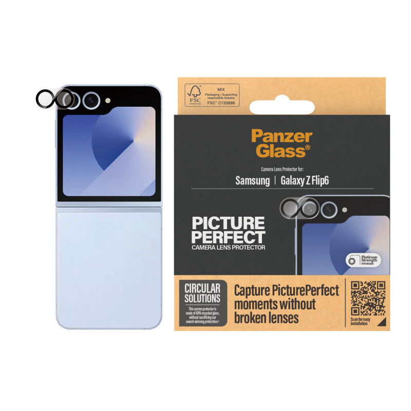 PanzerGlass PicturePerfect protección de lente de cámara para Samsung Galaxy Z Flip6 (F741, F7374) - cristal templado ultraclaro, dureza 9H, resistente a arañazos e impactos, recubrimiento oleófobo, instalación sencilla