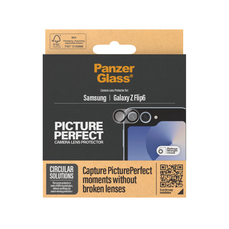 PanzerGlass PicturePerfect protección de lente de cámara para Samsung Galaxy Z Flip6 (F741, F7374) - cristal templado ultraclaro, dureza 9H, resistente a arañazos e impactos, recubrimiento oleófobo, instalación sencilla