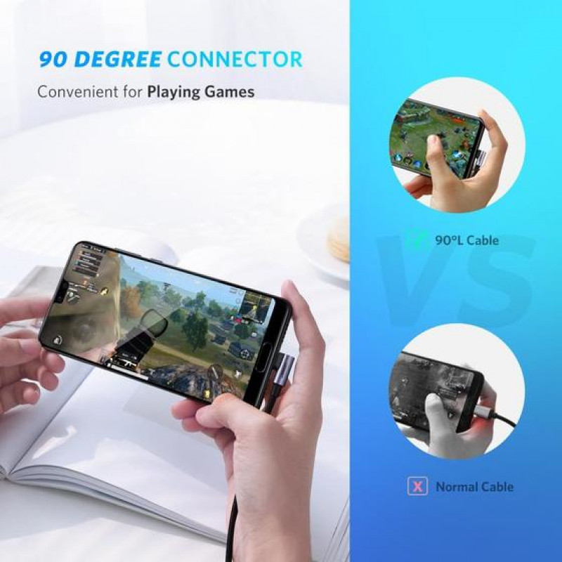 UGREEN Cable en ángulo USB-C a USB-C QC 3.0 PD 3A 60W 1m negro
