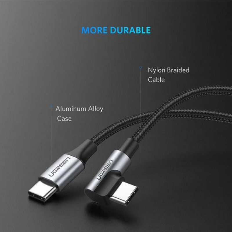UGREEN Cable en ángulo USB-C a USB-C QC 3.0 PD 3A 60W 1m negro