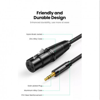 UGREEN AV182 Cable de audio de conector macho XLR a conector macho TRS de 3,5 mm 1 m negro