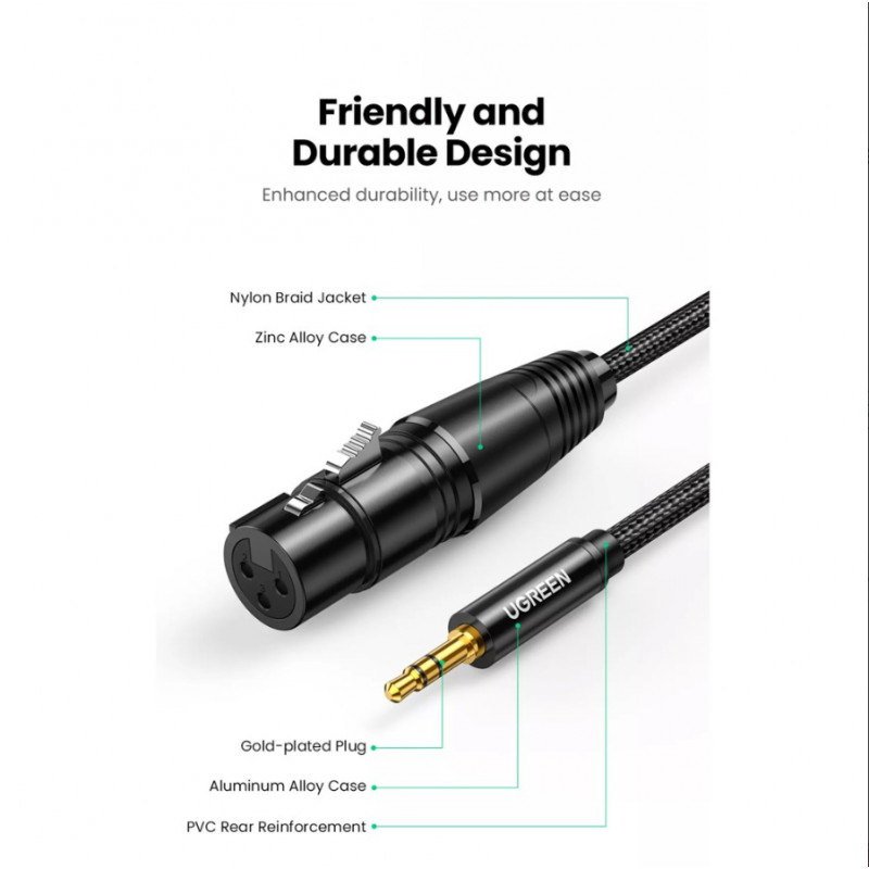 UGREEN AV182 Cable de audio de conector macho XLR a conector macho TRS de 3,5 mm 1 m negro