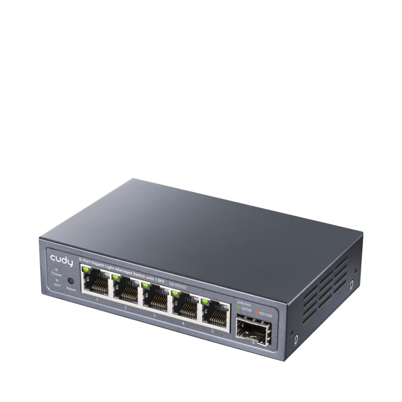 CUDY GS105ES1 switch Gigabit Light Managed de 5 puertos con 1 SFP, 4 RJ45, VLAN, QoS, sobremesa