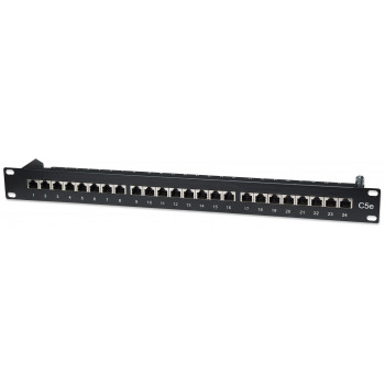 Intellinet 513487 panel de parcheo 24 puertos Cat5e STP 1U para rack, negro