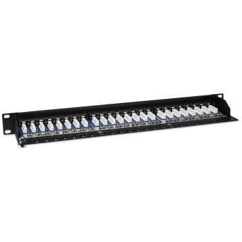 Intellinet 513487 panel de parcheo 24 puertos Cat5e STP 1U para rack, negro