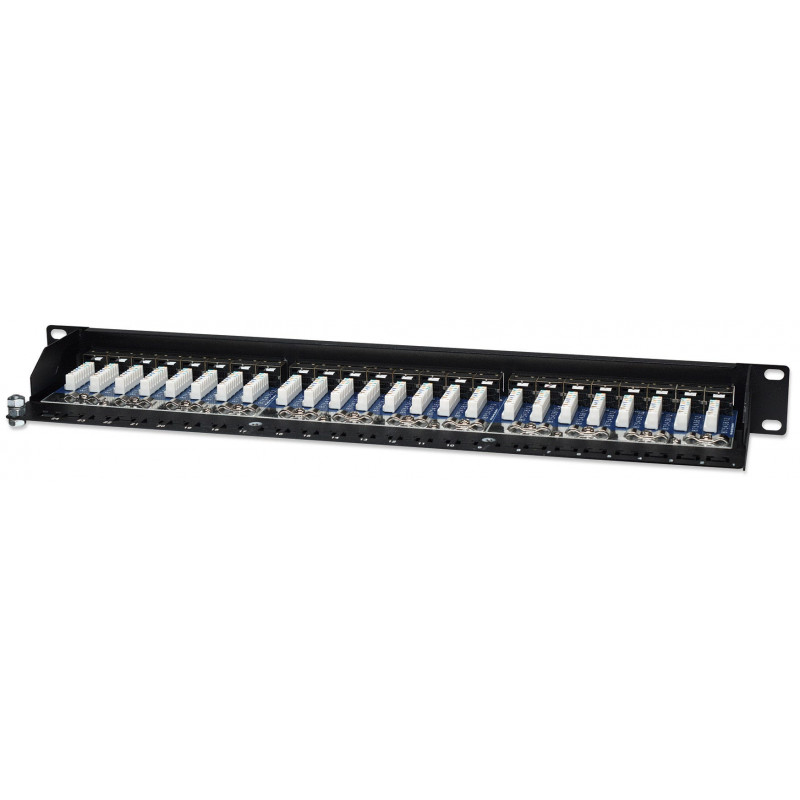 Intellinet 513487 panel de parcheo 24 puertos Cat5e STP 1U para rack, negro