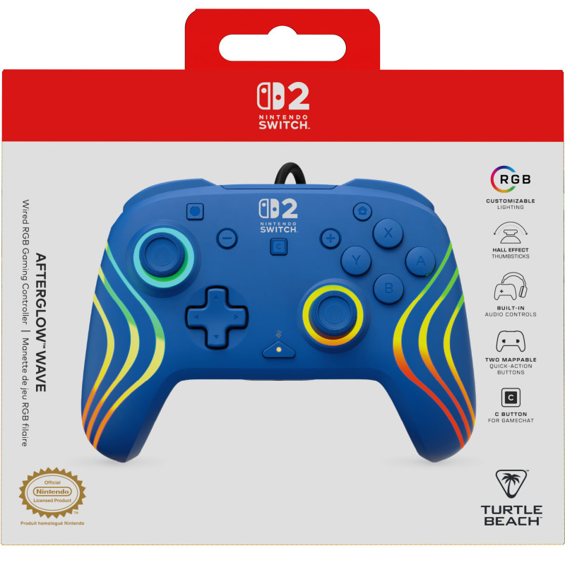 Turtle Beach Afterglow Wave mando con cable para Nintendo Switch 2, azul (TBC-8006-25)