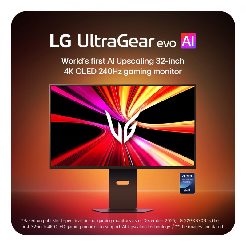 LG UltraGear Evo AI 32GX870B-B monitor gaming Tandem OLED 31,5 inch 4K 240Hz / FHD 480Hz, HDR500, USB-C 90W