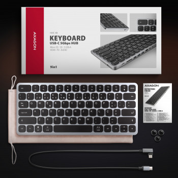 AXAGON HMC-KB-PT teclado USB-C 5Gbps (PT) hub 9 en 1