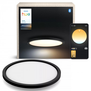 Philips Hue Aurelle Lámpara de panel redonda Negra - Lámpara de techo LED inteligente, ajuste de blanco, 2200 lm, Bluetooth y Zigbee