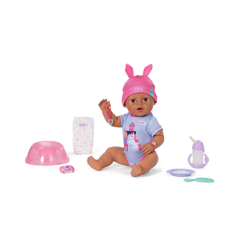 ZAPF CREATION BABY born Eva Click & Play Muñeca 43cm con pelo rubio y ojos azules