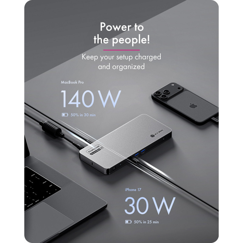ICY BOX IB-DK7402-C31 Diamond Dock 12-in-1 estación de acoplamiento USB-C, 5x salida de vídeo, 140 W PD, DisplayLink, antracita/negro