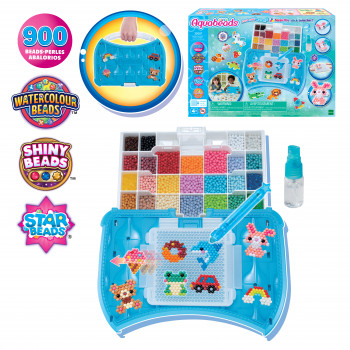EPOCH Aquabeads Craft Studio Set de iniciación – Más de 800 cuentas activadas por agua en 12 colores, bandeja de diseño reutilizable, bolígrafo de cuentas y pulverizador, sin calor ni pegamento, set creativo de arte con cuentas para niños a partir de 4 años