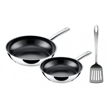 SILIT Talis set de sartenes con espátula, 20 y 24 cm, acero inoxidable/negro