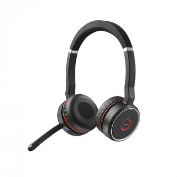 Jabra Evolve 75 MS auriculares inalámbricos estéreo con cancelación activa de ruido, certificados para Microsoft Teams, conectividad Bluetooth dual, Busylight, on-ear, negro