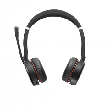 Jabra Evolve 75 MS auriculares inalámbricos estéreo con cancelación activa de ruido, certificados para Microsoft Teams, conectividad Bluetooth dual, Busylight, on-ear, negro