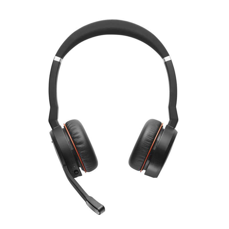 Jabra Evolve 75 MS auriculares inalámbricos estéreo con cancelación activa de ruido, certificados para Microsoft Teams, conectividad Bluetooth dual, Busylight, on-ear, negro