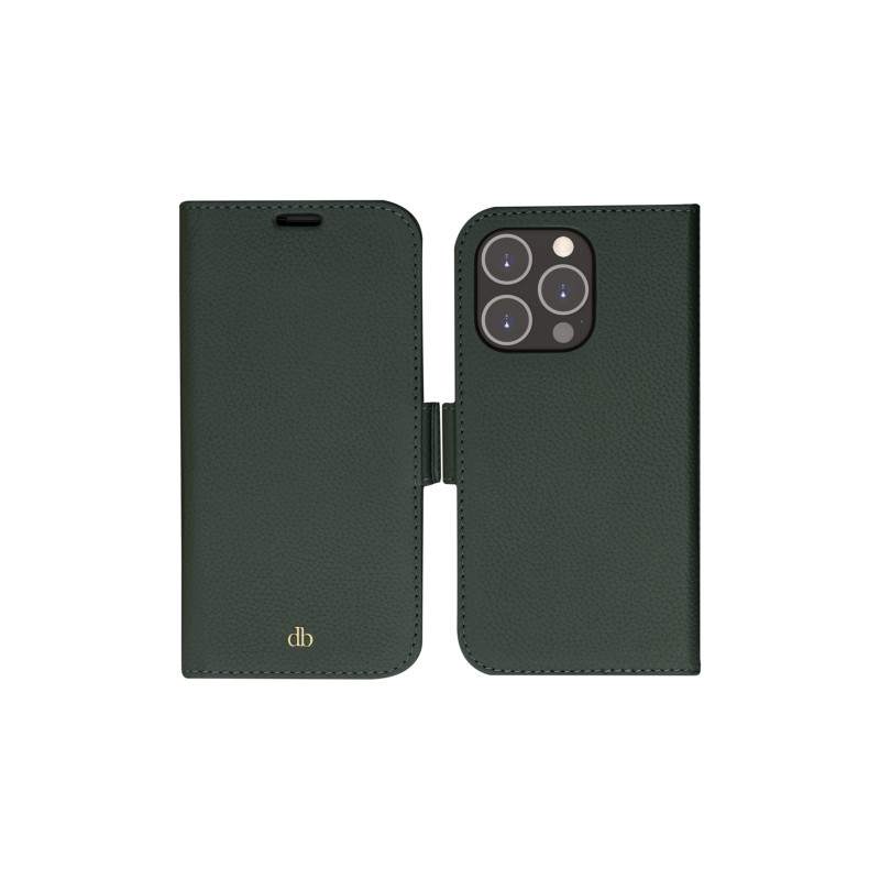 dbramante1928 New York funda tipo flip para Apple iPhone 14 Pro - Evergreen - cuero plena flor sostenible