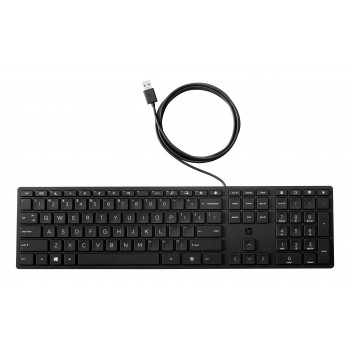HP Desktop 320K Teclado USB con cable – Teclado belga AZERTY, Negro, Tamaño completo con teclado numérico, Resistente a salpicaduras, para Thin Clients y sobremesa (9SR37AA#AC0)