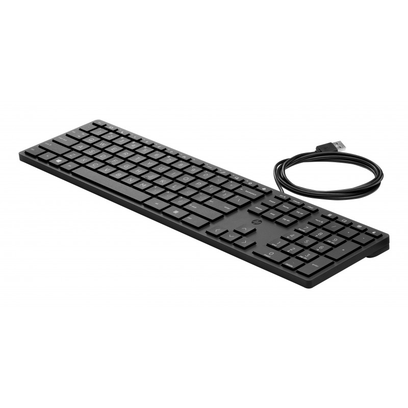 HP Desktop 320K Teclado USB con cable – Teclado belga AZERTY, Negro, Tamaño completo con teclado numérico, Resistente a salpicaduras, para Thin Clients y sobremesa (9SR37AA#AC0)